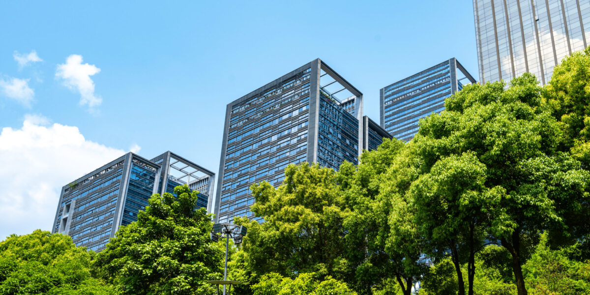 Central park lawn and financial center office building, Chongqing, China